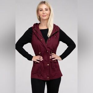 Drawstring Waist Military Hoodie Vest